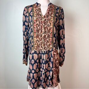 TINY by Anthropologie Boho Ikat Pintuck Tunic Dress | Size Medium